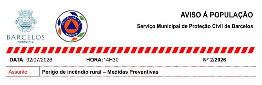 Aviso n&ordm; 2/2026 - Perigo de Inc&ecirc;ndio Rural - Medidas Preventivas